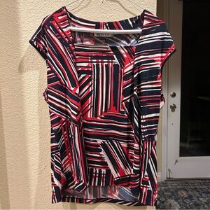 Kasper Red and Blue Geometric Blouse